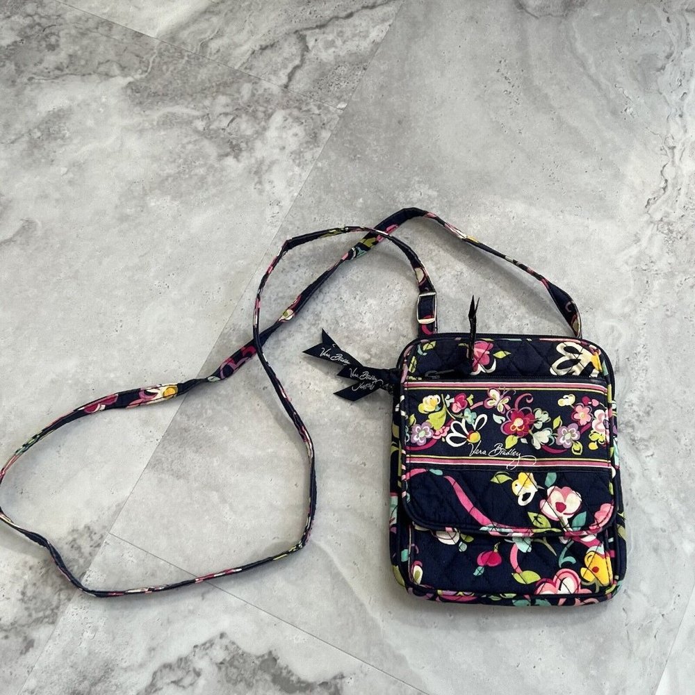 Vera Bradley Mini Hipster Crossbody RIBBONS Winter 2012 Navy Blue Floral Pink